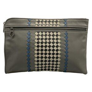 Bottega Veneta Intrecciato Mens Clutch Bag Gray Navy Black